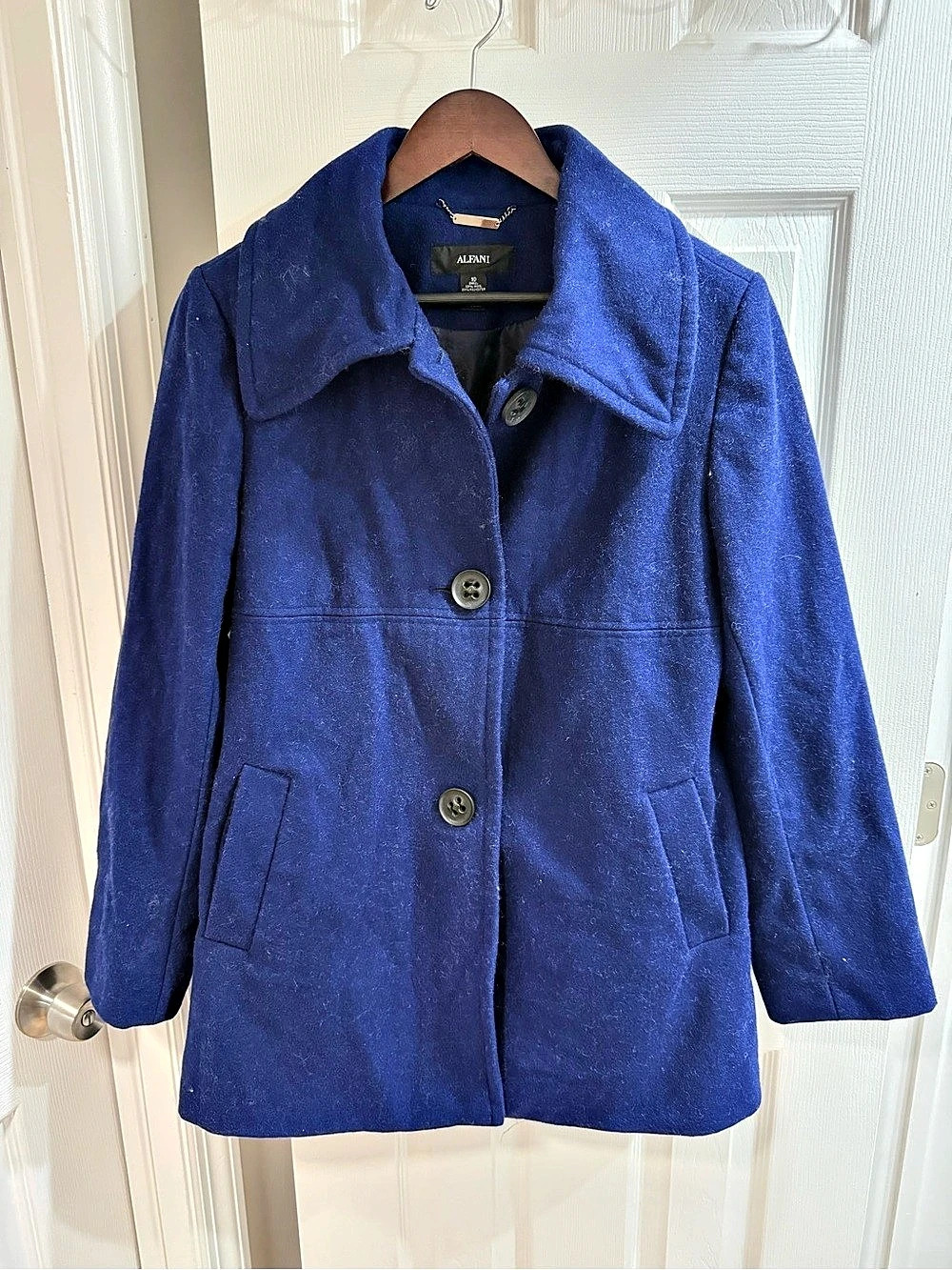 Alfani Blue Wool Blend Pea Coat Size 10